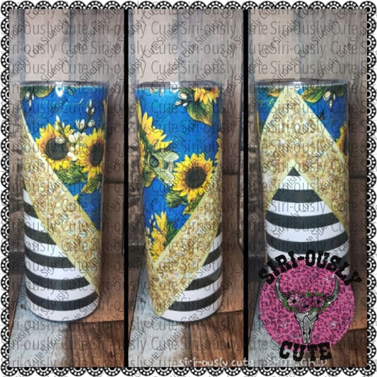 Black And White Stripes With Teal Sunflower Tumbler Tumblers