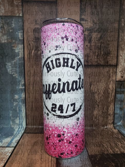 Highly Caffeinated 24/7 Pink Splatter Tumblers