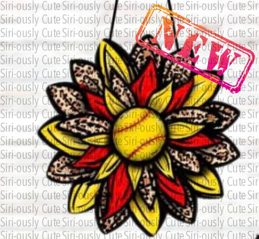 Leopard And Red Sunflower - Softball Sublimation Transfer