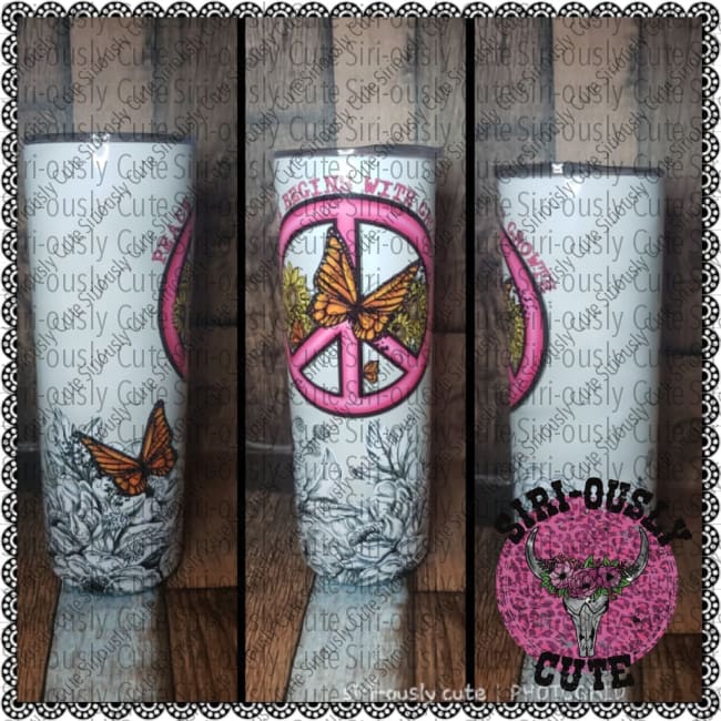 Peace Begins With Growth - Pink Peach Sign And Butterflies Tumblers