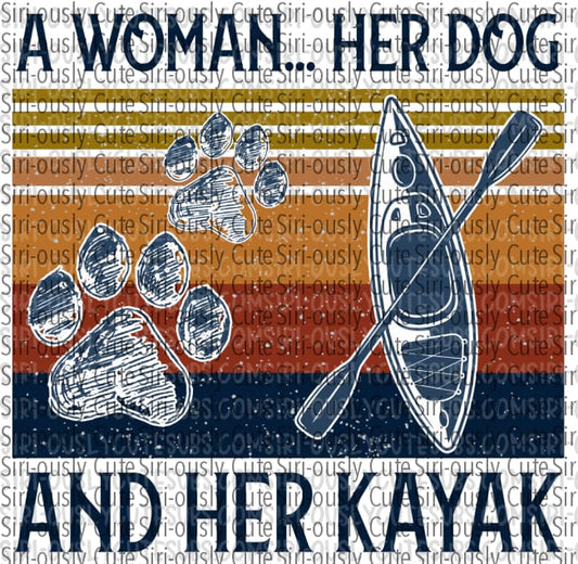 A Woman Her Dog And Kayak