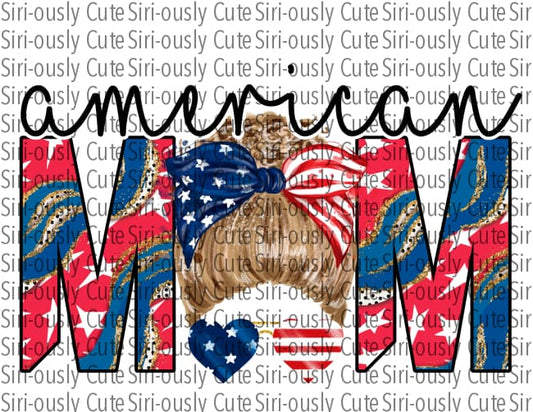 American Messy Bun And Flag Letters - Mama Or Mini