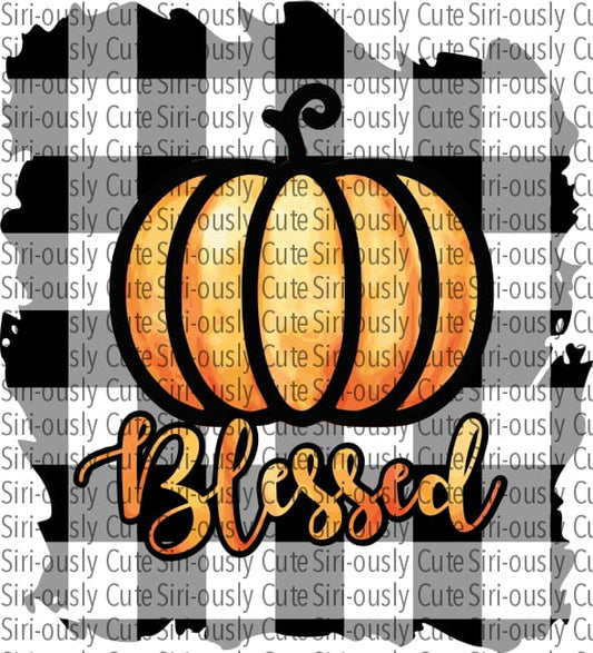 Blessed - Pumpkin On Black Plaid Background