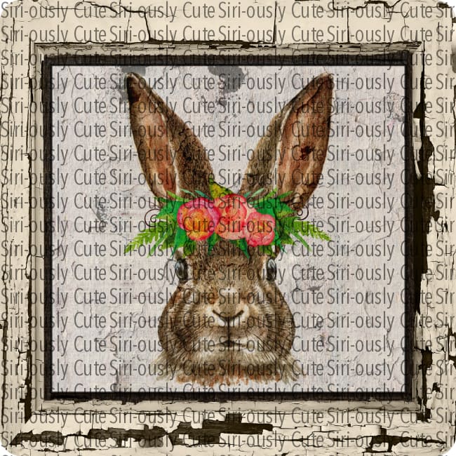 Bunny With Flowers And Distressed Wooden Frame
