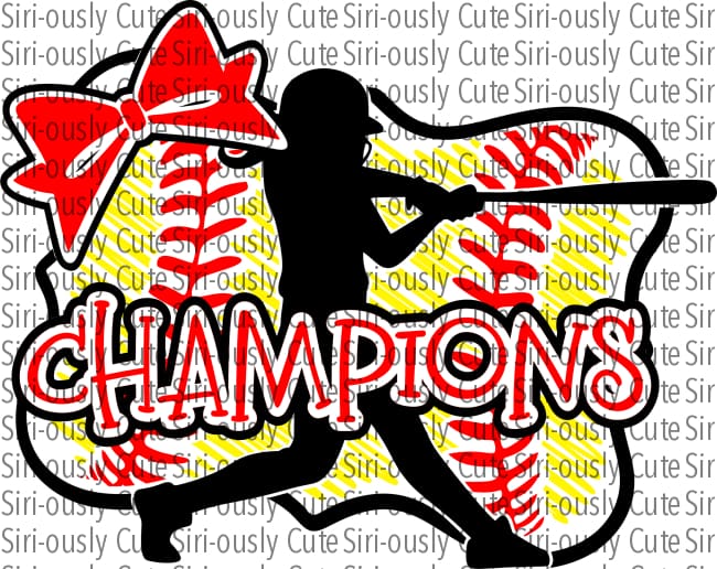 Champions - Softball Girl With Bat Bow