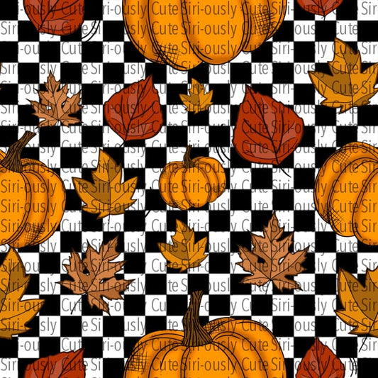 Checkered Pumpkin Leaves Straight Tumbler Sublimation Transfer