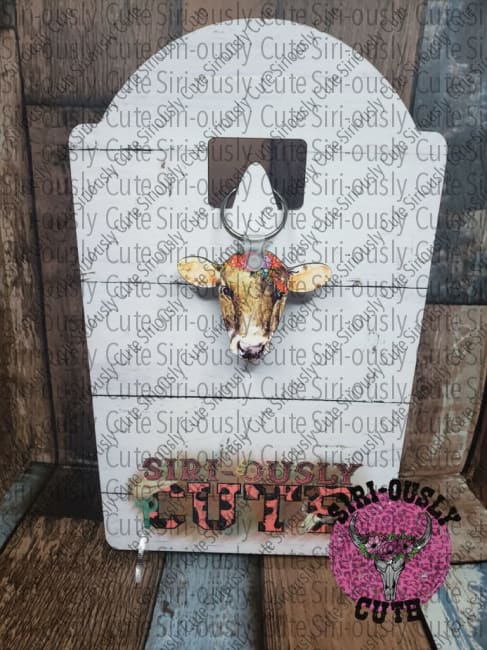 Cow Head With Flowers And Feathers Keychain Keychains