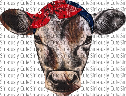 Cow Head With Red And Blue Bandana