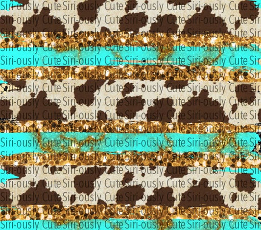 Cow Print And Turquoise With Gold Glitter Stripes - 20 Oz Straight