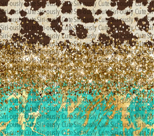 Cow Print Gold Glitter Turquoise Marble - 20 Oz Straight