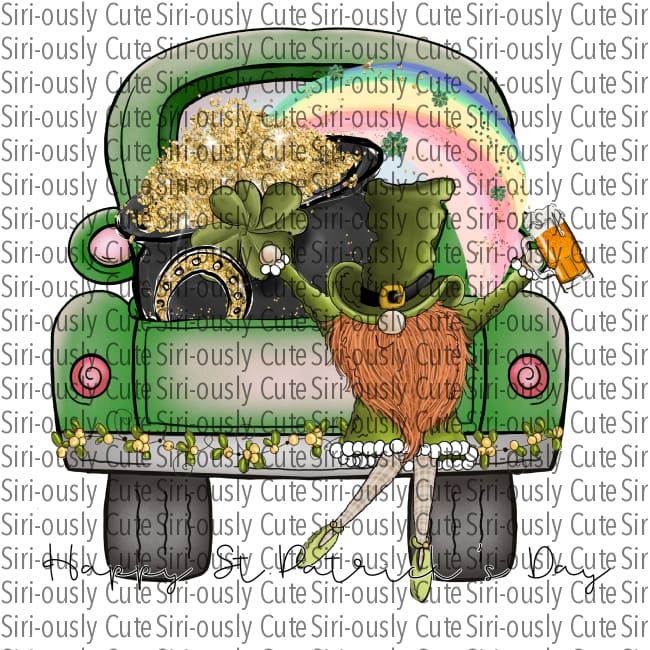 Happy St. Patricks Day - Green Truck With Gnome And Pot Of Gold
