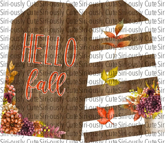 Hello Fall - Brown And Stripes With Leaves Double Tag