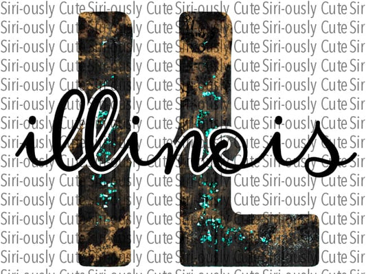 Illinois - Leopard Turquoise And Script