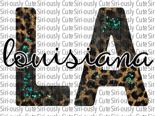 Louisiana - Leopard Turquoise And Script