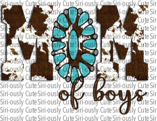 Mom Of Boys - Cowprint And Turquoise