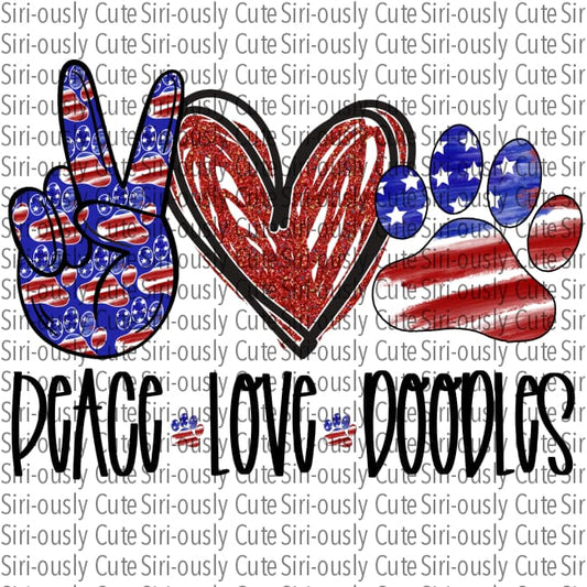 Peace Love Doodle - Red White And Blue