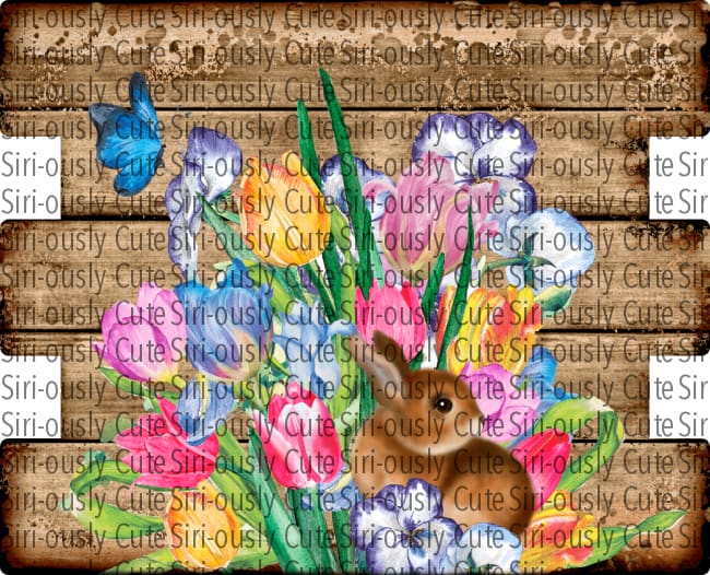 Spring Floral With Bunny - Wood Plank