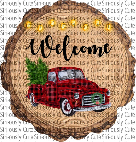 Welcome Red Plaid Truck - Wood Slice