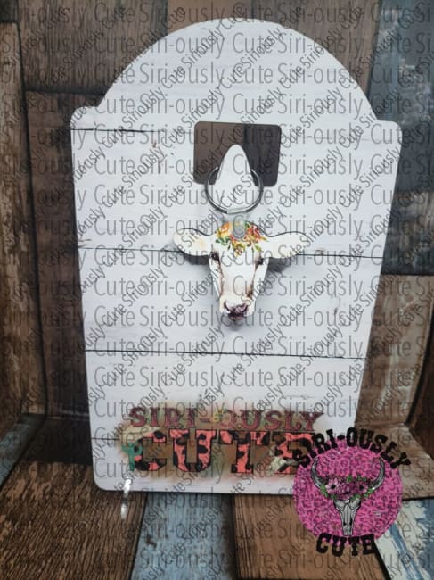 White Cow Head With Flowers Keychain Keychains