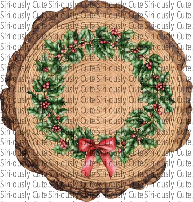 Wreath With Red Bow - Wood Slice